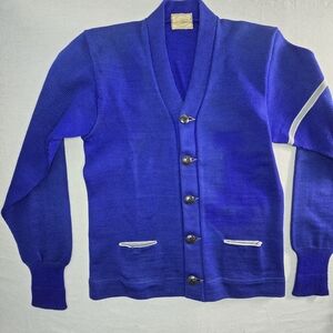 Vintage Dehen All American Lambswool Varsity Cardigan – Royal Blue – Men’s Small